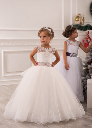 Fabulous Lace Tulle Beaded Keyhole Back Flower Girl Dress